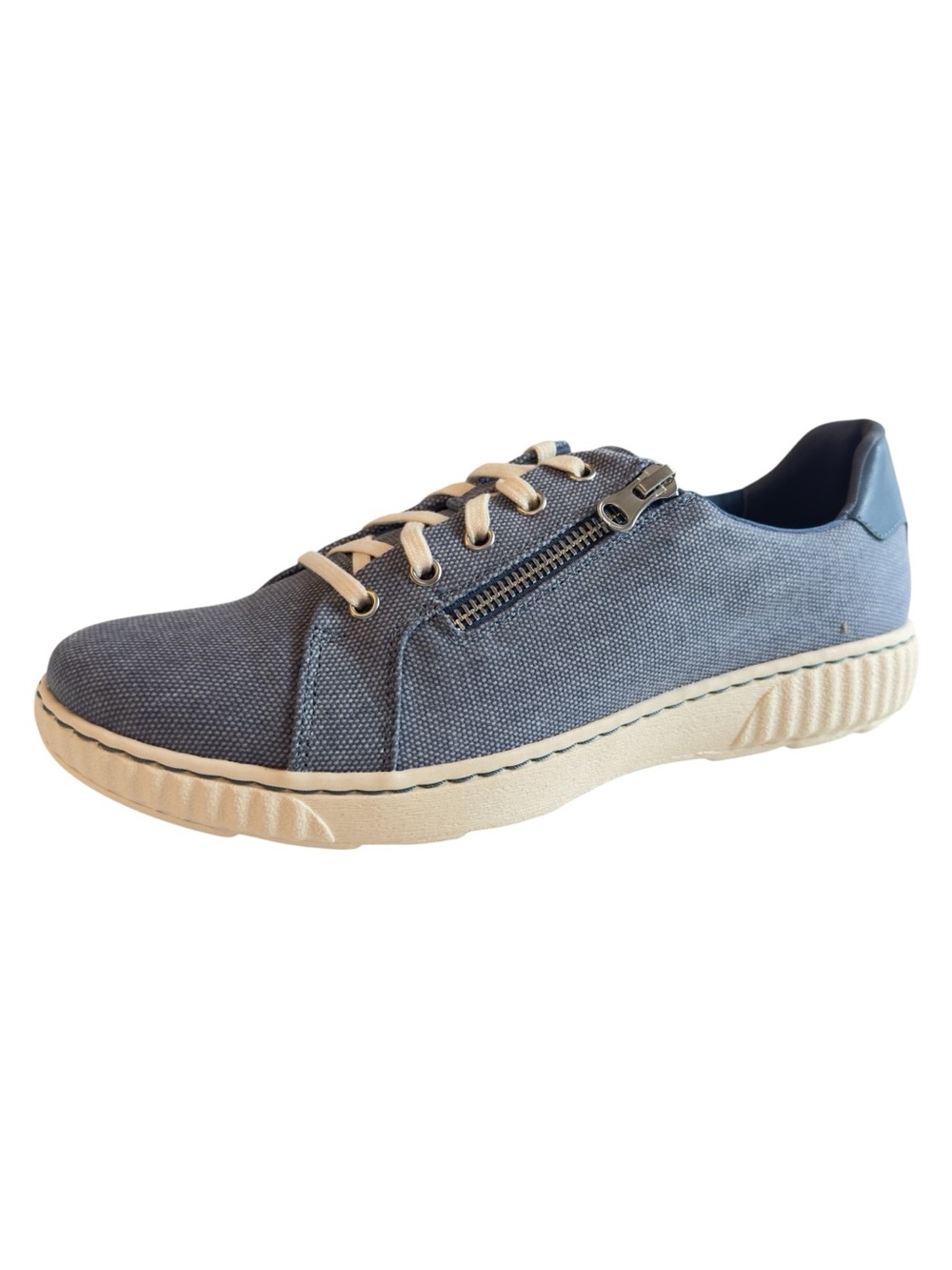 Clarks Women's Light Blue Canvas Sneaker with Cream Sole